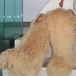 Nude Real Fur Shaggy Knee Boots